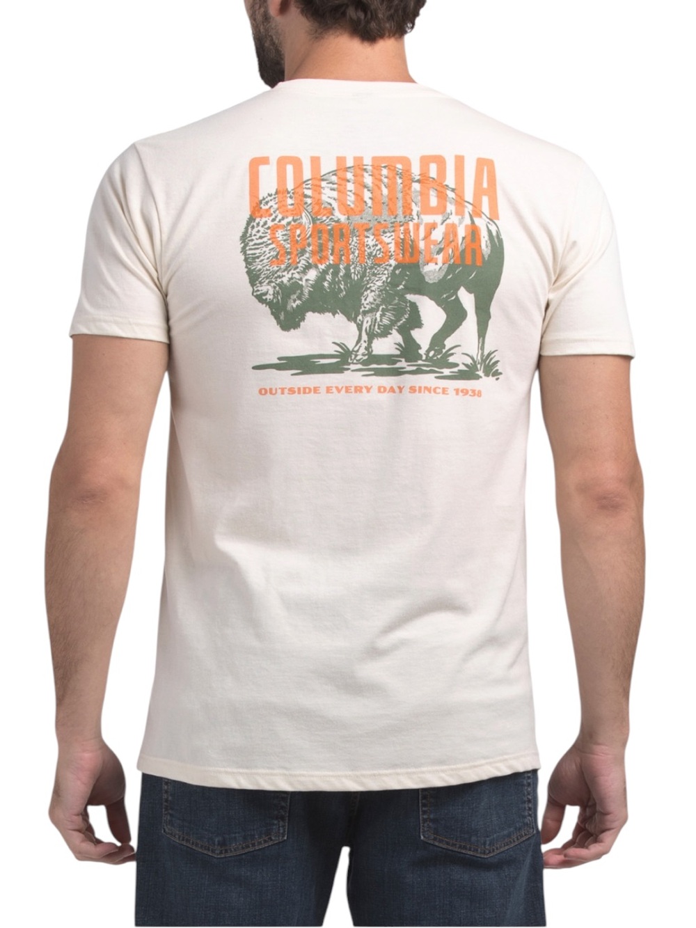 COLUMBIA Tee Camp Hike Explore T-Shirt Ivory Multi Colored Buffalo Graphic NWT